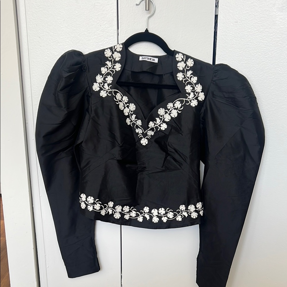 Black Top with White Floral Embroidery